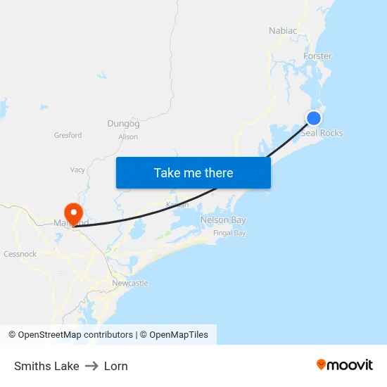 Smiths Lake to Lorn map