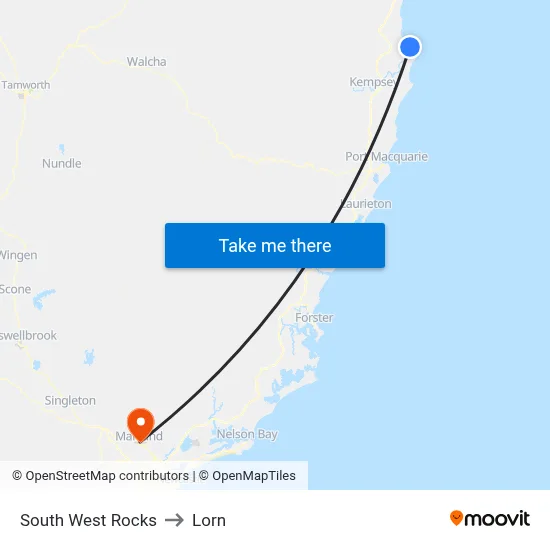 South West Rocks to Lorn map
