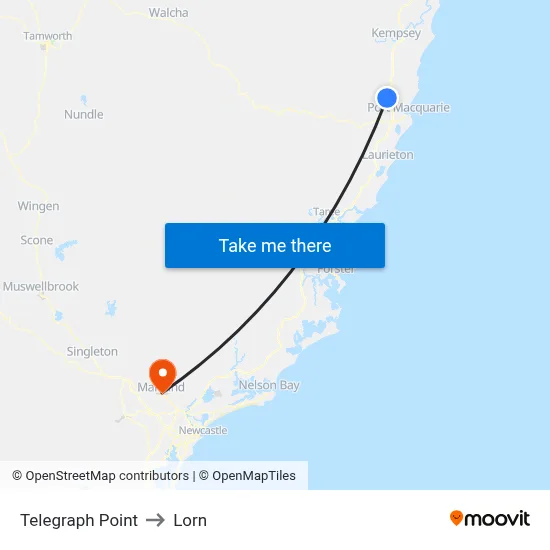 Telegraph Point to Lorn map