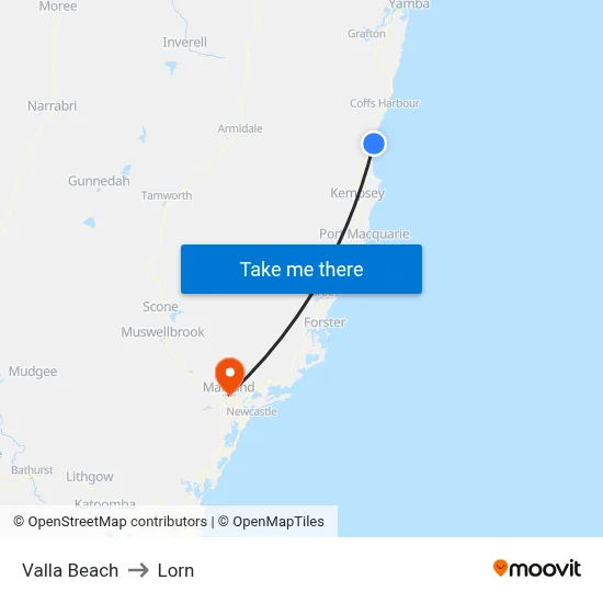 Valla Beach to Lorn map