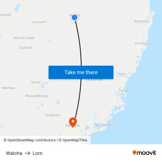Walcha to Lorn map