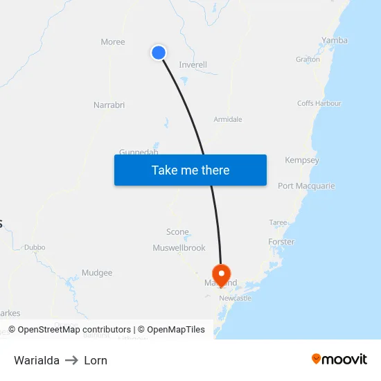Warialda to Lorn map