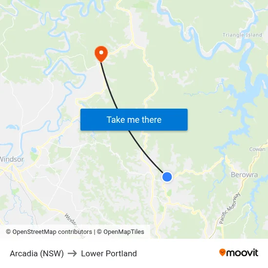 Arcadia (NSW) to Lower Portland map