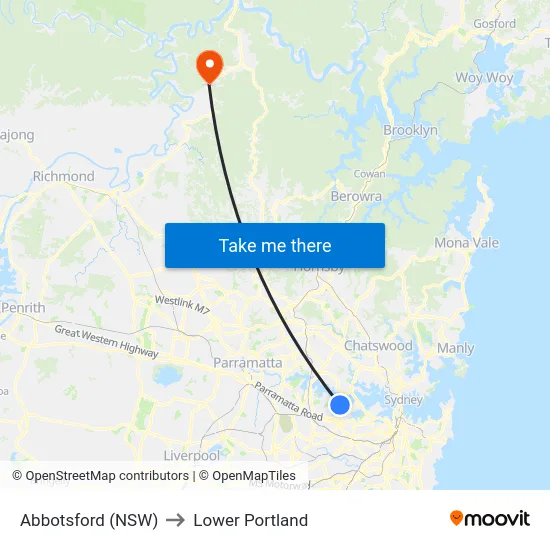 Abbotsford (NSW) to Lower Portland map