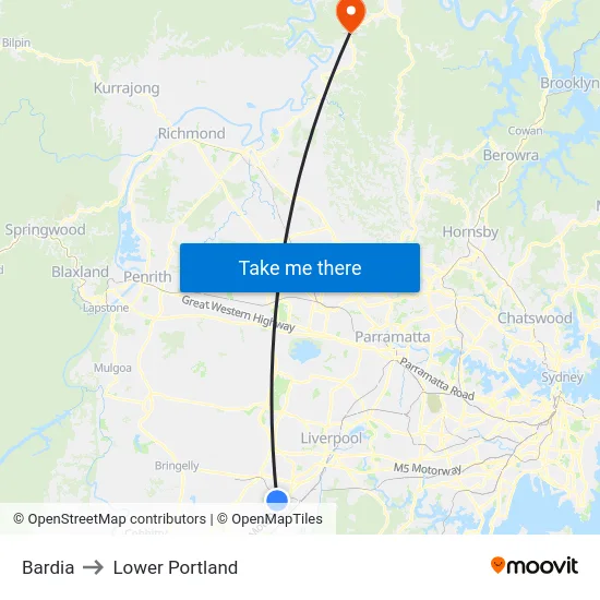 Bardia to Lower Portland map