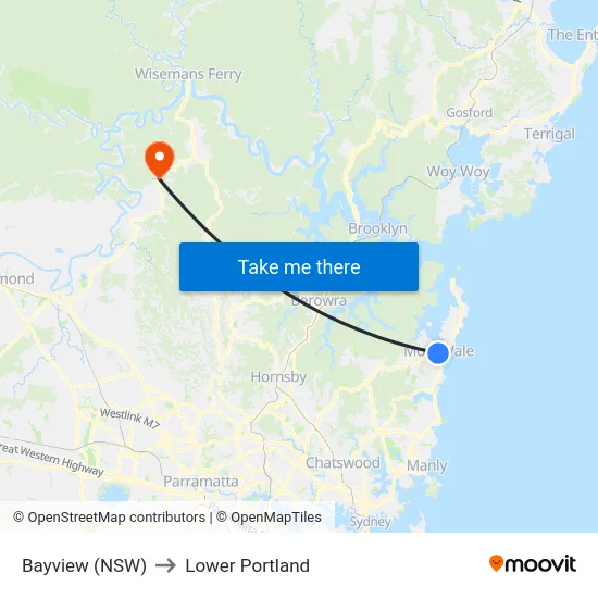 Bayview (NSW) to Lower Portland map