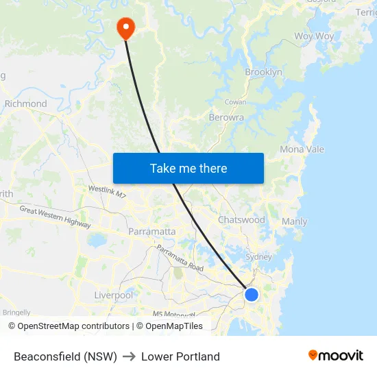 Beaconsfield (NSW) to Lower Portland map