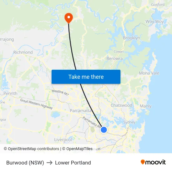 Burwood (NSW) to Lower Portland map