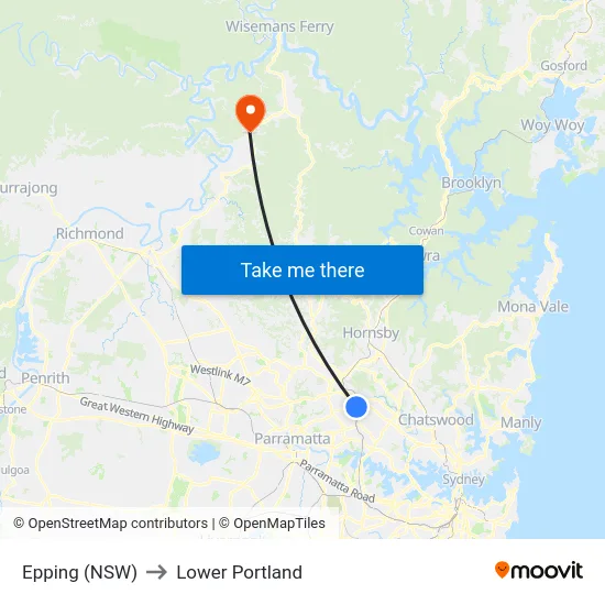 Epping (NSW) to Lower Portland map
