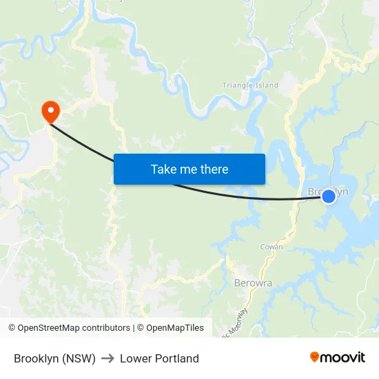 Brooklyn (NSW) to Lower Portland map