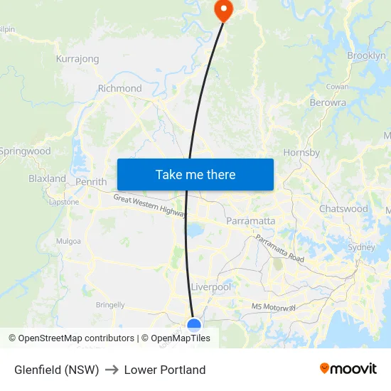 Glenfield (NSW) to Lower Portland map