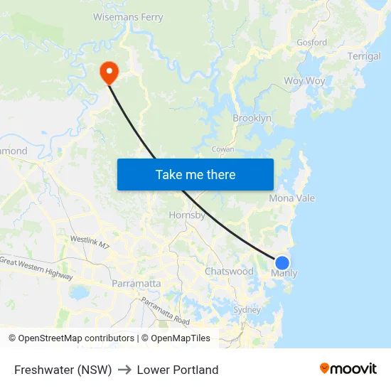 Freshwater (NSW) to Lower Portland map