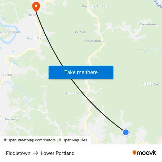 Fiddletown to Lower Portland map