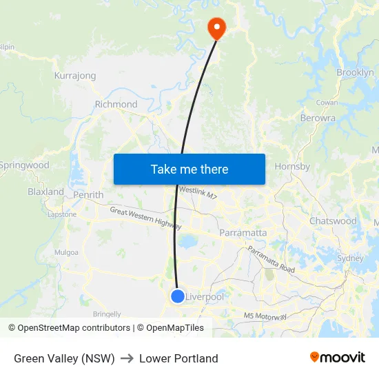 Green Valley (NSW) to Lower Portland map