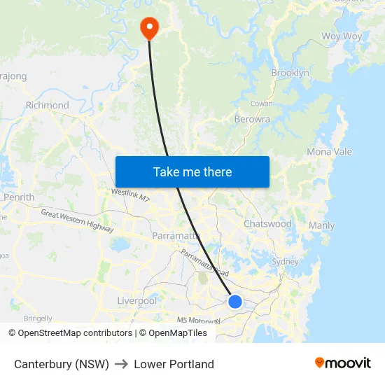 Canterbury (NSW) to Lower Portland map