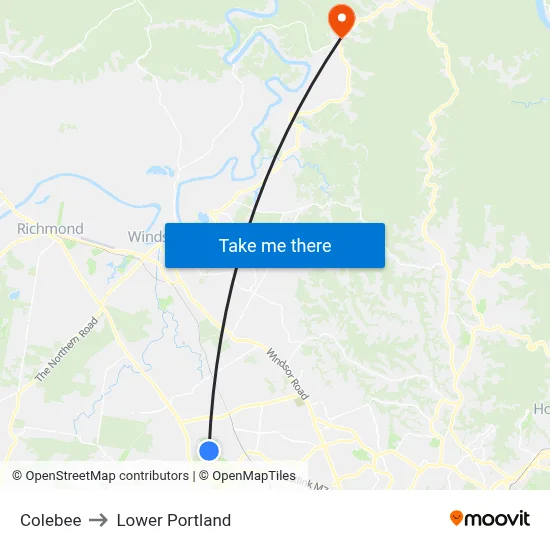 Colebee to Lower Portland map