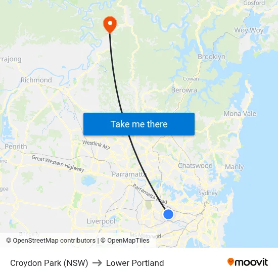 Croydon Park (NSW) to Lower Portland map