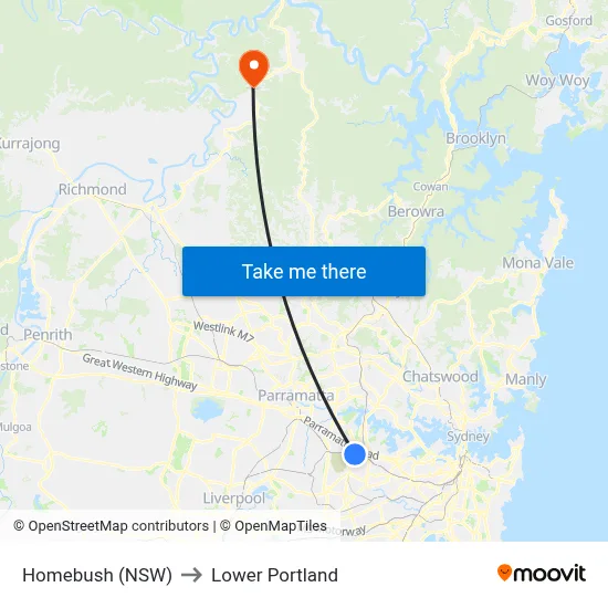Homebush (NSW) to Lower Portland map