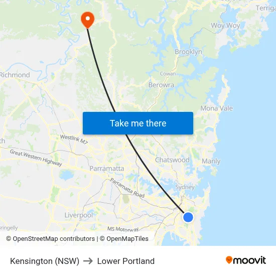 Kensington (NSW) to Lower Portland map