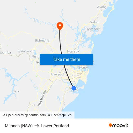 Miranda (NSW) to Lower Portland map