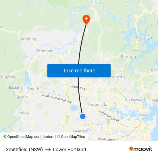 Smithfield (NSW) to Lower Portland map