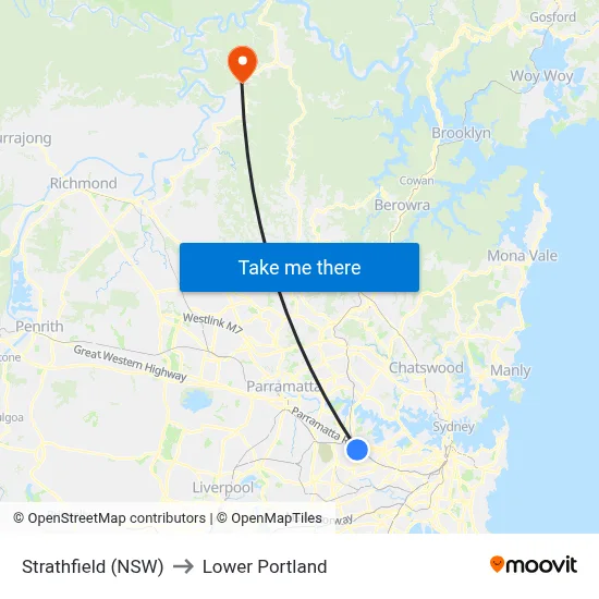 Strathfield (NSW) to Lower Portland map