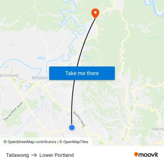 Tallawong to Lower Portland map