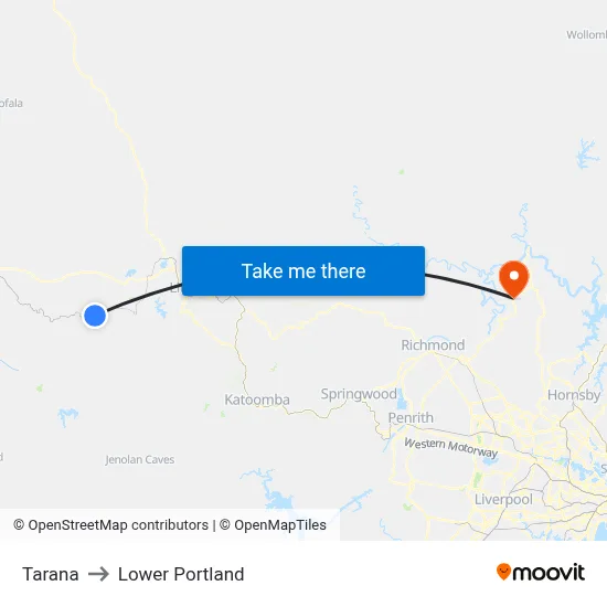 Tarana to Lower Portland map