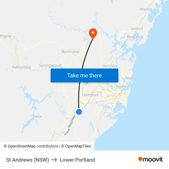 St Andrews (NSW) to Lower Portland map