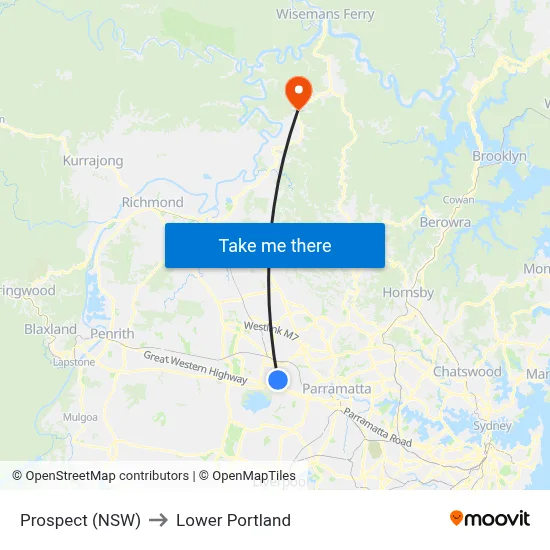 Prospect (NSW) to Lower Portland map