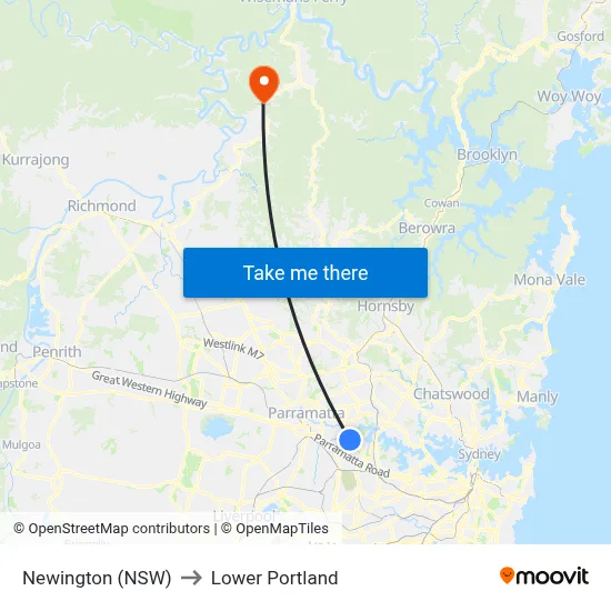 Newington (NSW) to Lower Portland map