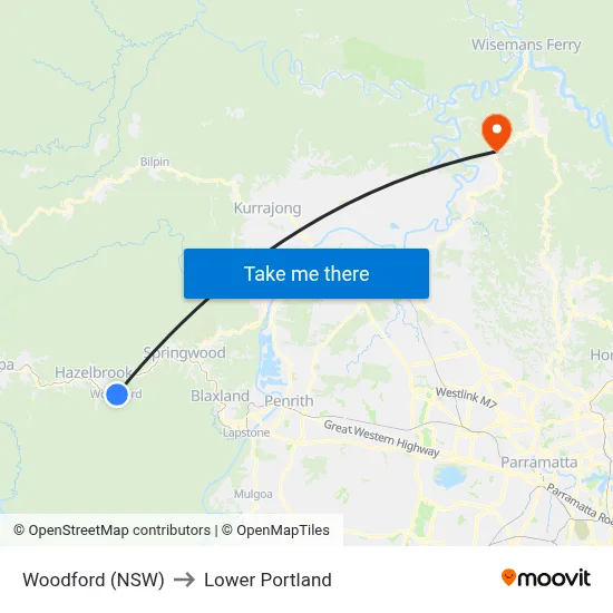 Woodford (NSW) to Lower Portland map