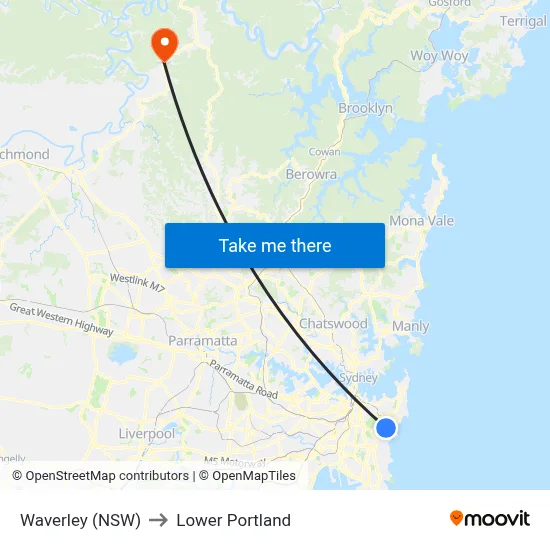 Waverley (NSW) to Lower Portland map