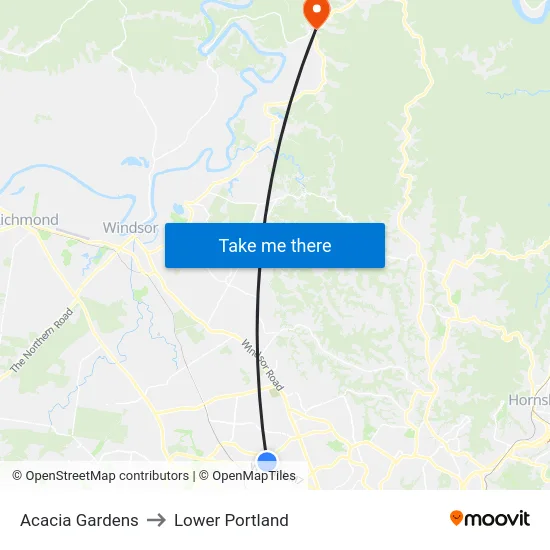 Acacia Gardens to Lower Portland map