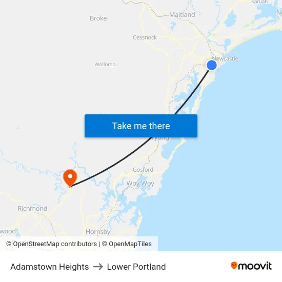 Adamstown Heights to Lower Portland map