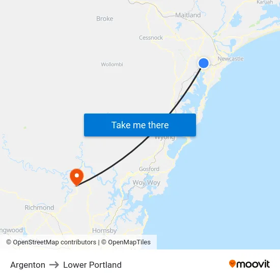 Argenton to Lower Portland map