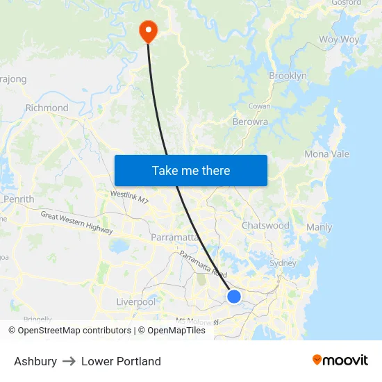 Ashbury to Lower Portland map