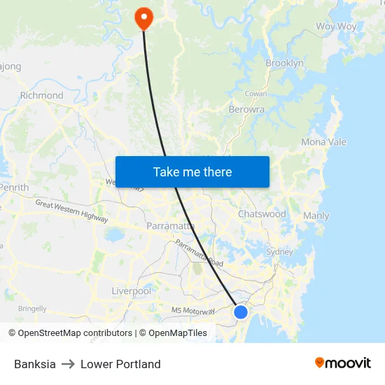 Banksia to Lower Portland map