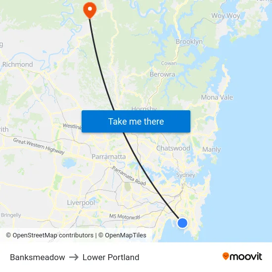 Banksmeadow to Lower Portland map