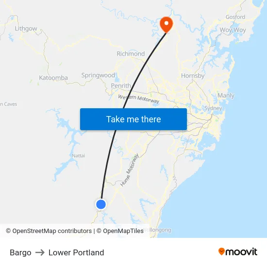 Bargo to Lower Portland map