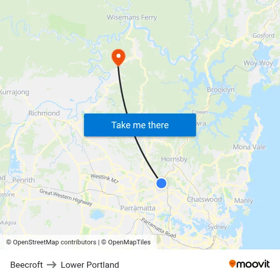 Beecroft to Lower Portland map