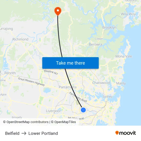 Belfield to Lower Portland map