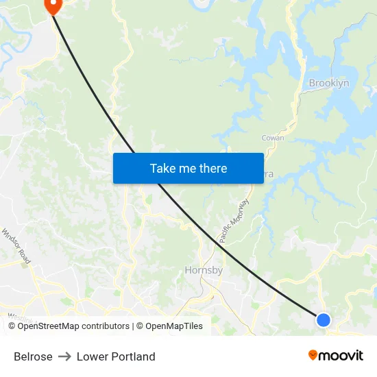 Belrose to Lower Portland map