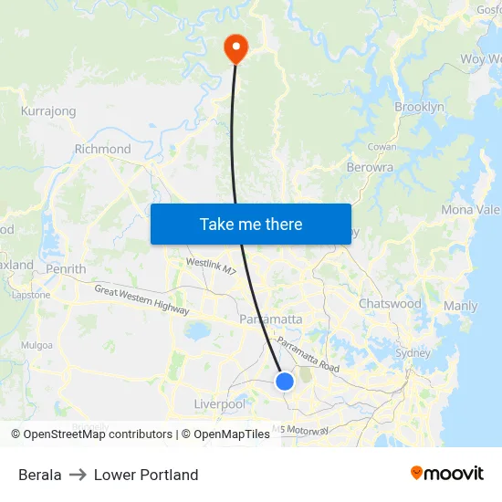 Berala to Lower Portland map
