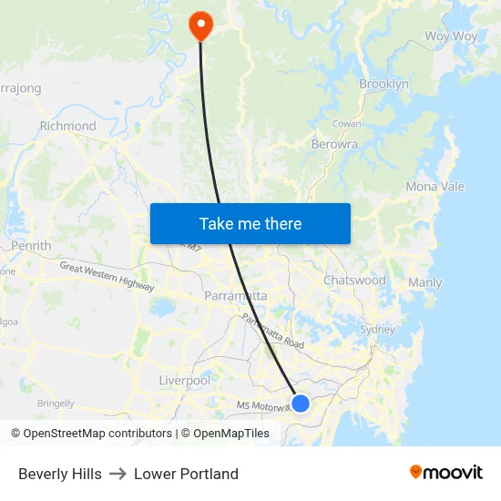 Beverly Hills to Lower Portland map