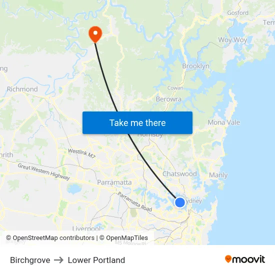 Birchgrove to Lower Portland map
