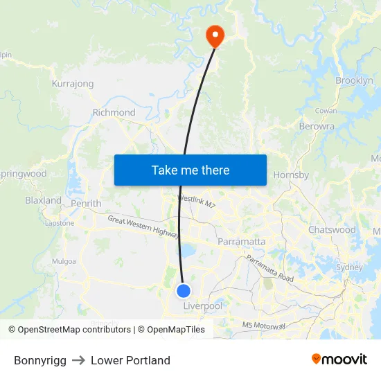 Bonnyrigg to Lower Portland map