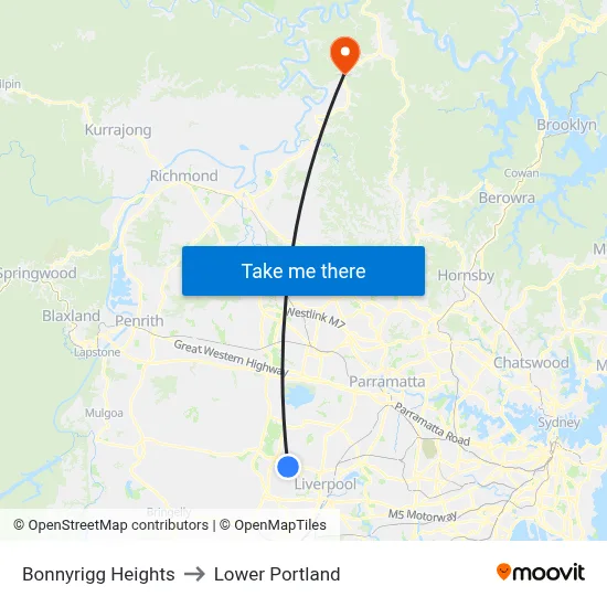 Bonnyrigg Heights to Lower Portland map