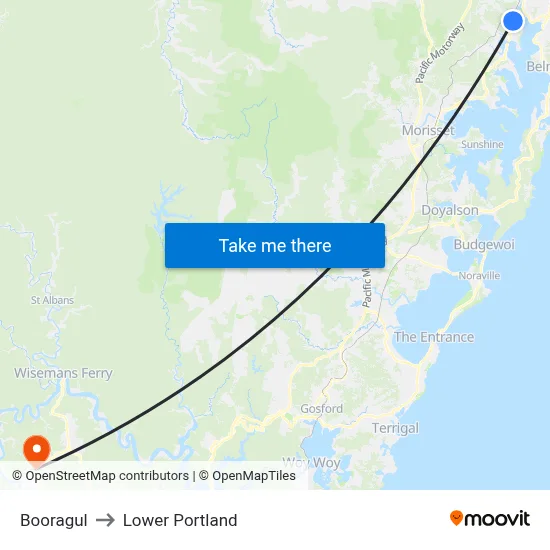 Booragul to Lower Portland map