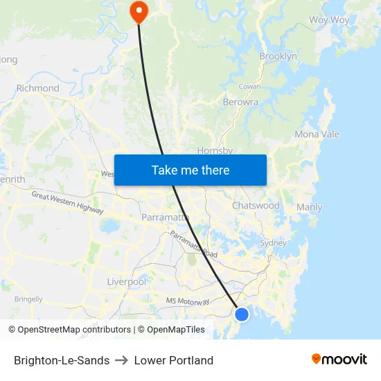 Brighton-Le-Sands to Lower Portland map
